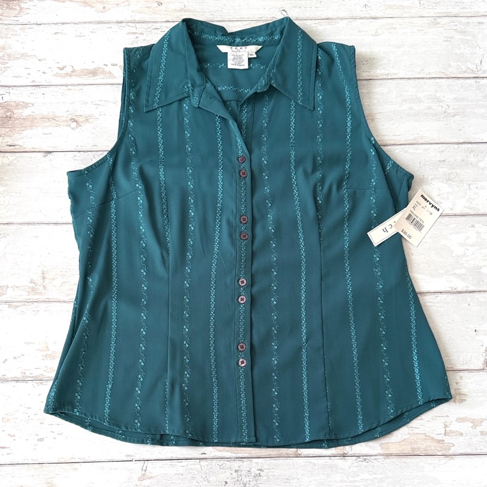 NEW! Combo by Fred David Women’s XL Teal Blue Button Up Tank X Large New Tags